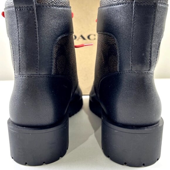 COACH Lorraine Sig Booties Womens 7.5 Black/Mahogany Chunky Heel Red Lace-up NIB - Picture 5 of 8